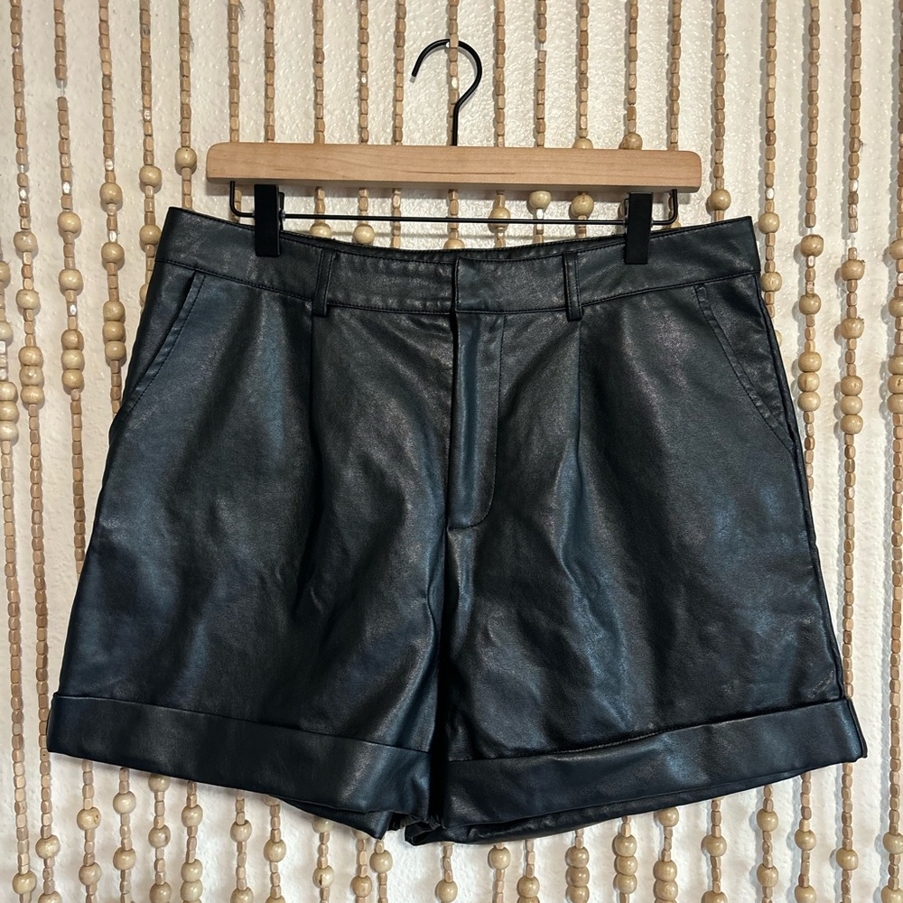 Black Faux Leather Goth Vampy Rocker High Rise Cuffed Whimsygoth Shorts XL